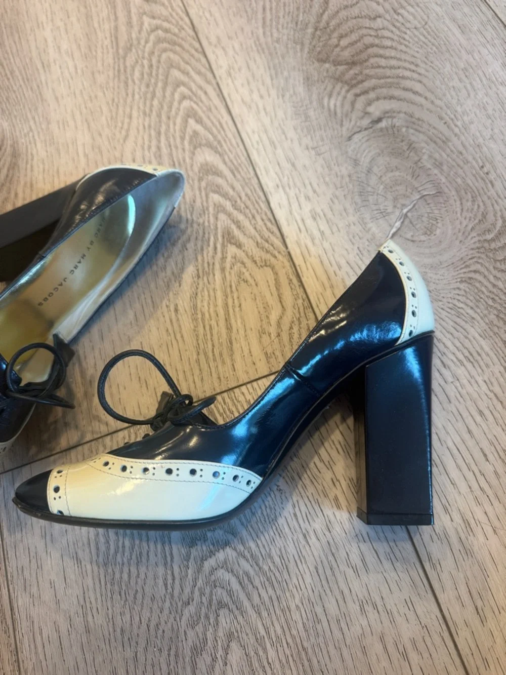 Marc by Marc Jacobs Two-Tone Black and Cream Brogue-Style High Heel Pumps